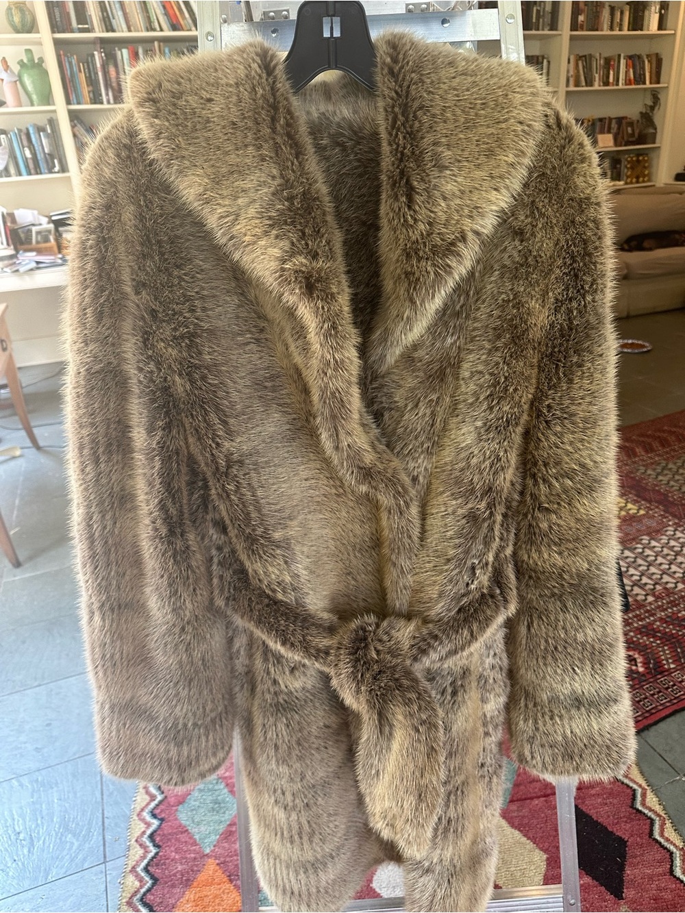 Women's Fur Brown Wrap Coat with Belt